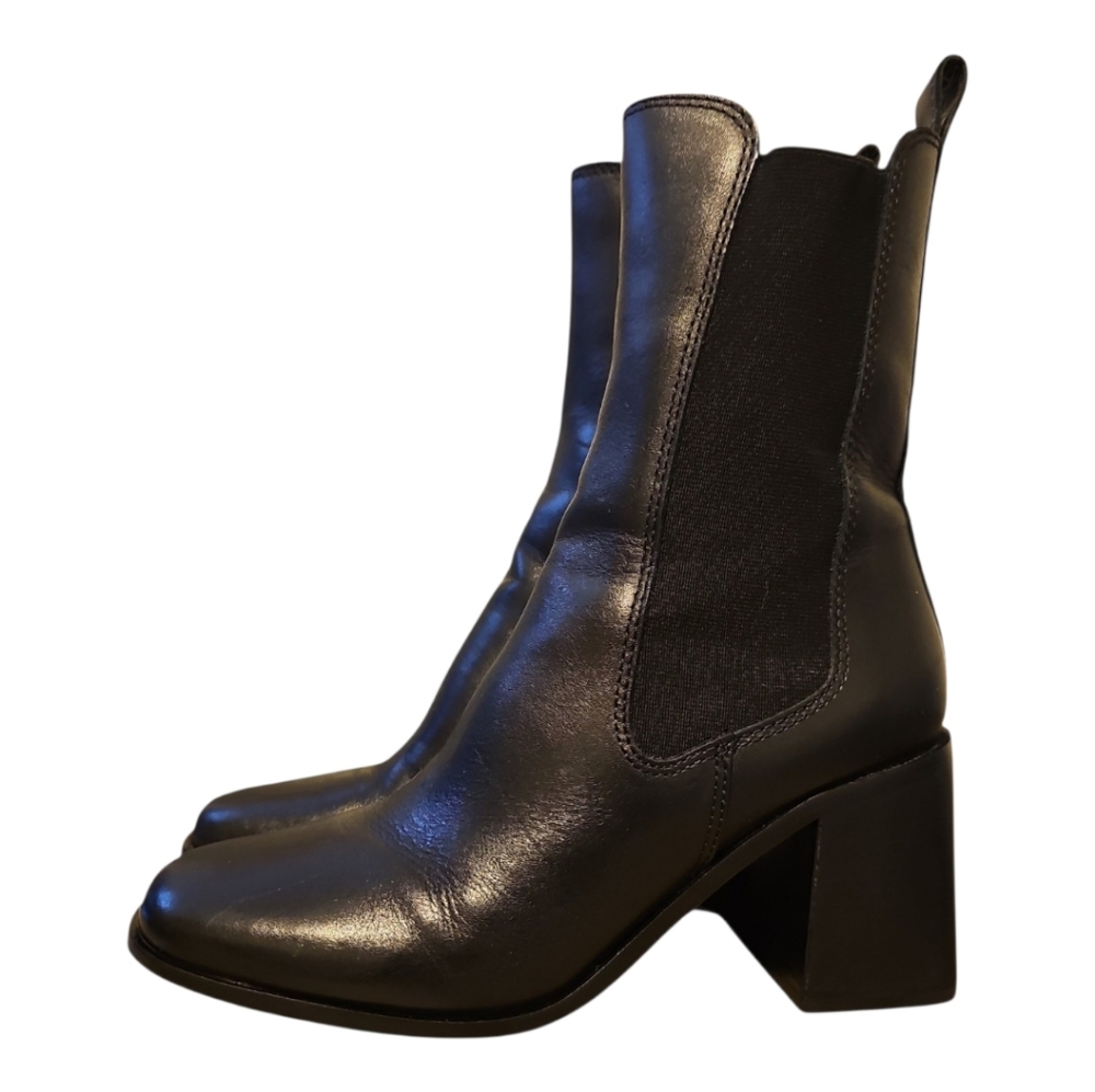 Steve Madden ARGENT Leather Upper 3” Block Heel Boot Size 7 Black (Read Listing)